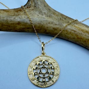 Gold Filled Star of David Pendant Necklace: Etched Zodiac Charm