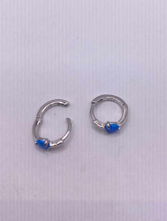 Tiny Silver Earrings | Mini Blue Fire Opal Gemsto… - image 4