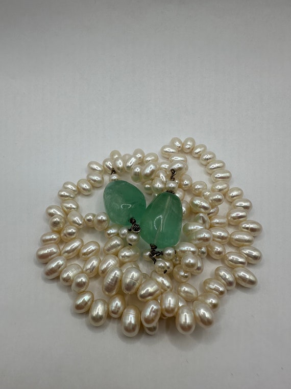 Vintage White Pearl Green Fluorite Lariat Choker - image 3