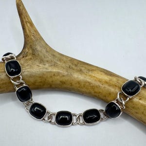Vintage Black Onyx Gemstone Bracelet | Southwestern 925 Sterling Silver Elegant Wedding Everyday