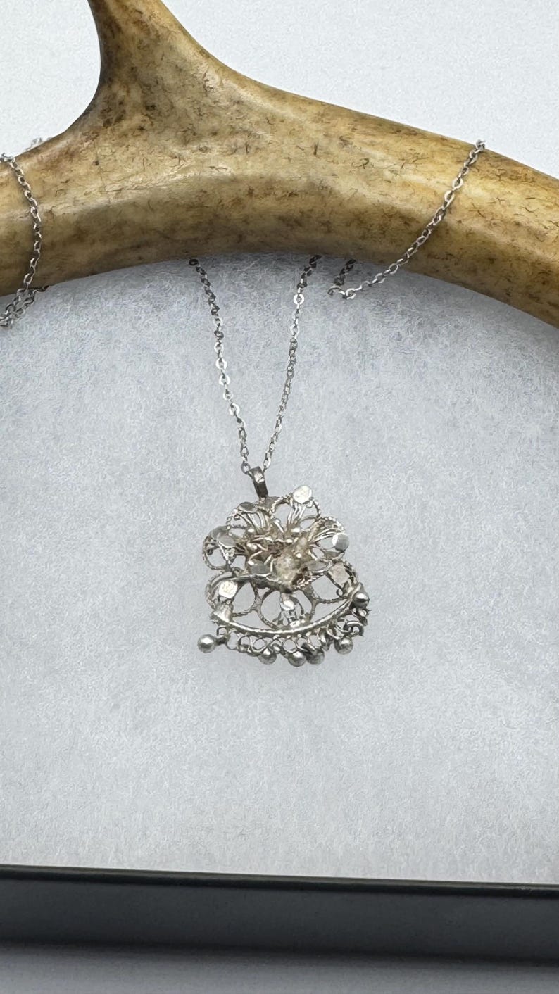 Vintage Filigree Flower Pendant Necklace | 925 Sterling Silver on a ...