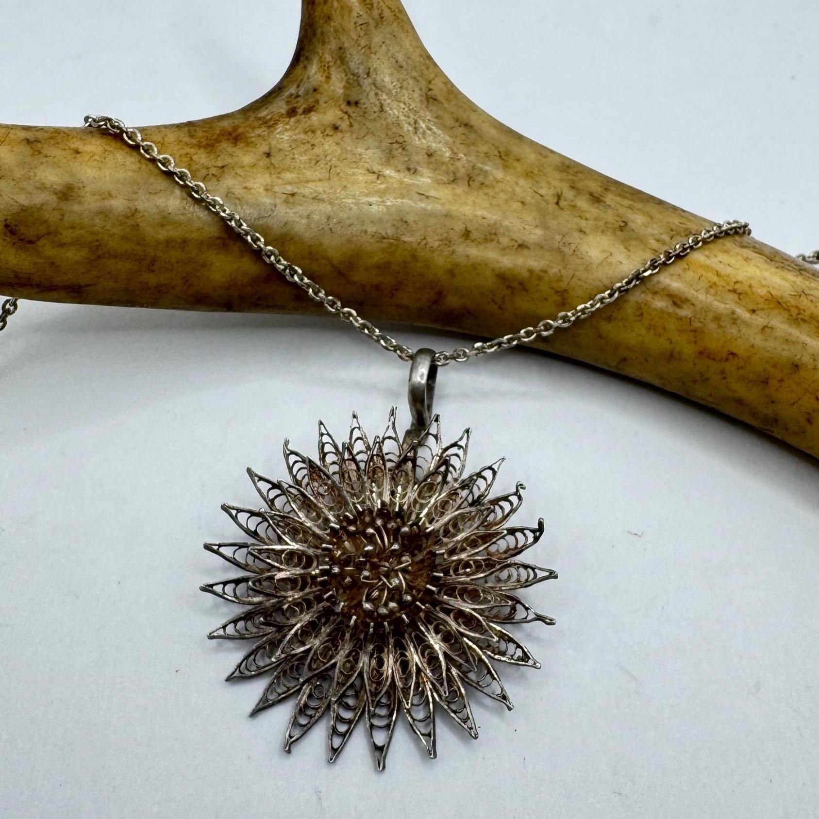 Vintage Filigree Flower Pendant Necklace | 925 Sterling Silver on a ...