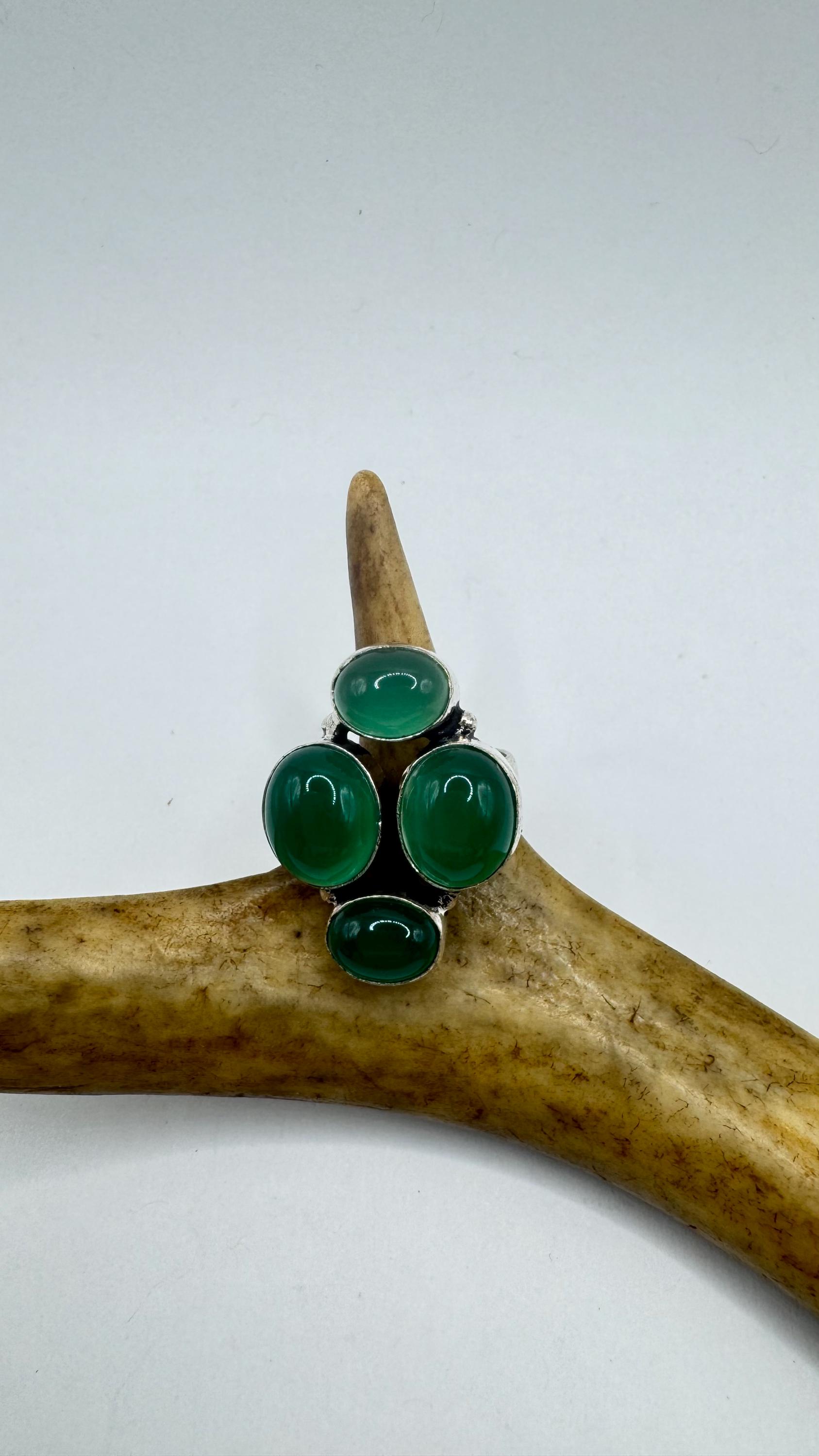Vintage Silver Bronze | Green Chrysoprase| Unique Gift Statement Ring
