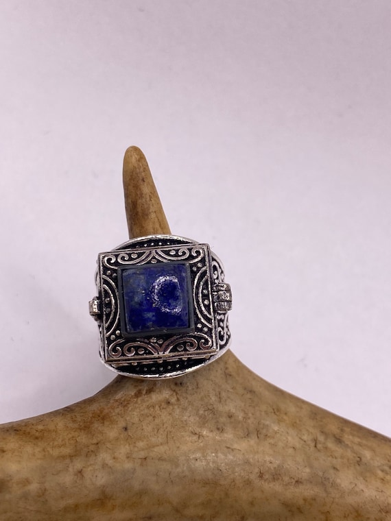 Vintage Silver Bronze Poison Ring | Blue Lapis La… - image 1