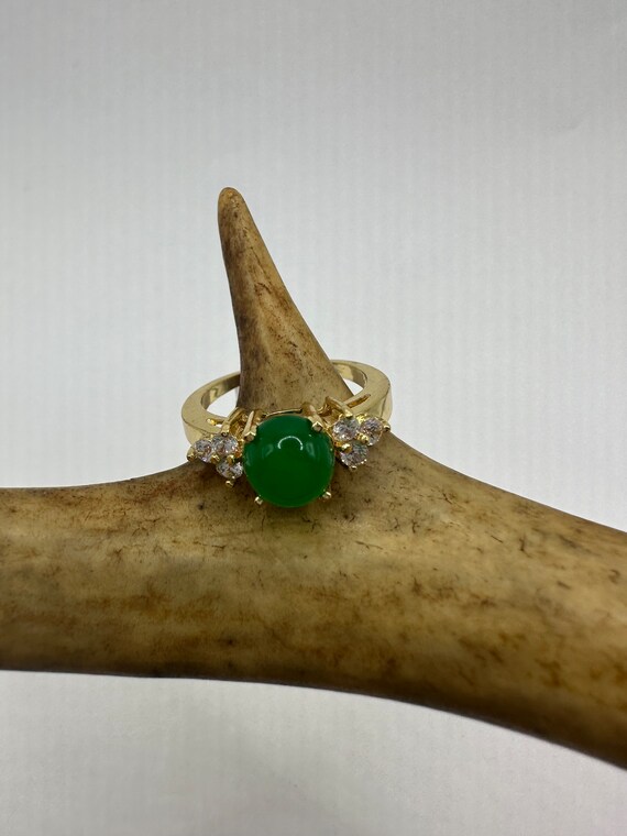 Vintage Gold Green Jade Lucky Cocktail Ring - image 6