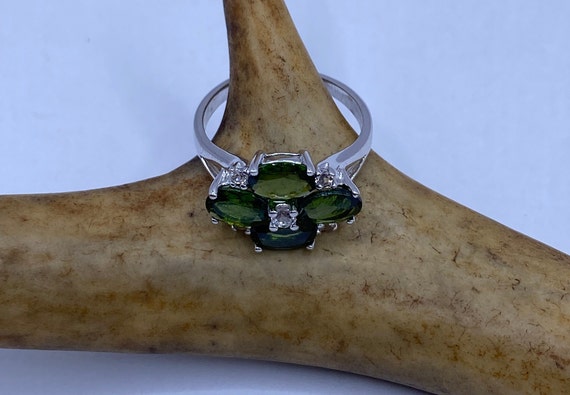 Vintage Silver Ring | Green Chrome Diopside White… - image 1