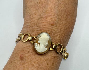 ヴィンテージゴールドフィルドカメオスタッキングブレスレット