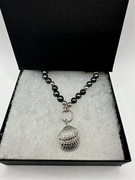 Vintage Sea shell 925 Sterling Silver chain black… - image 5