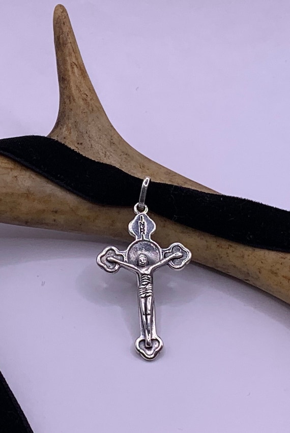 Vintage Cross Crucifix Black Velvet Choker Pendant