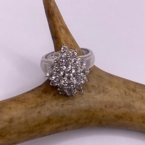 Vintage 925 Sterling Silver Crystal Pave Cocktail Ring - Size 7