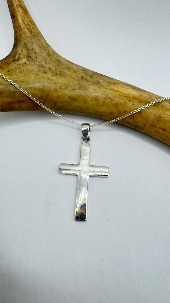 Vintage Silver Cross Pendant Small Religious Charm Pendant 925 Sterling  Silver Chain Prayer Necklace