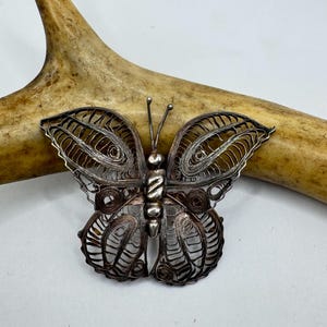 Vintage Filigree Butterfly Brooch: Sterling Silver Deco Pin