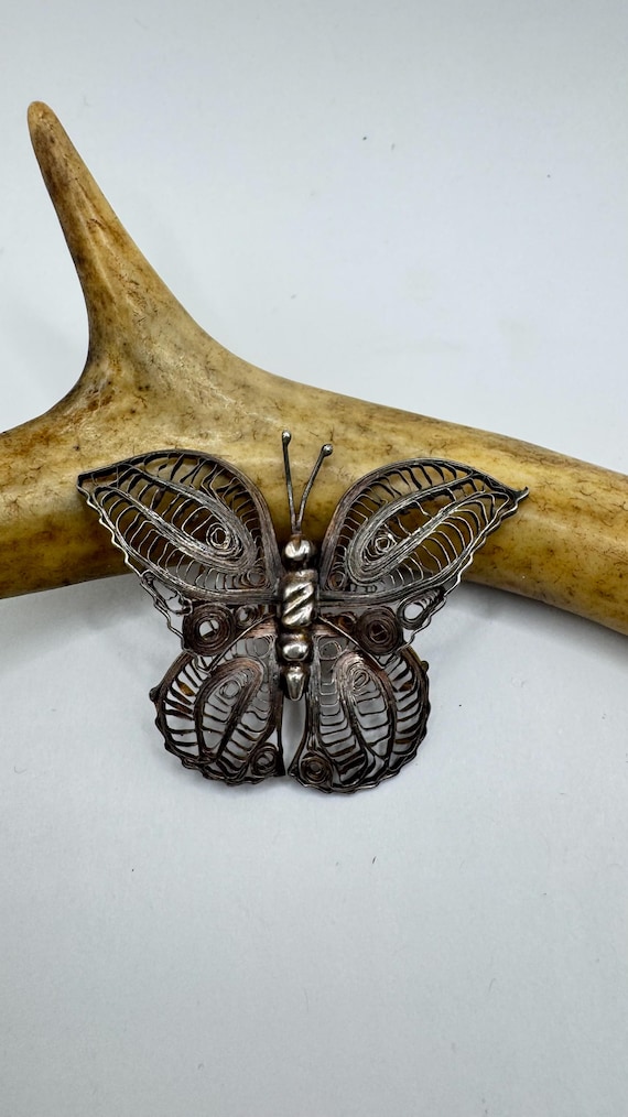 Broche (épingle) Papillon En Argent Sterling 925 - Travail Filigrane - Occasion
