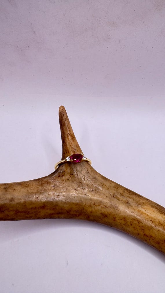 Vintage Tiny Red Ruby Clear Crystal Stacking Ring… - image 2