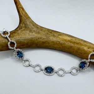 Vintage Blue Iolite Tennis Bracelet | Diamond Accent Sterling Silver 925 | 7 Inch Adjustable Gift
