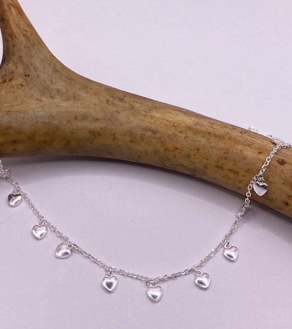 Tiny Silver Charm Necklace Dainty Heart 925 Sterling Silver