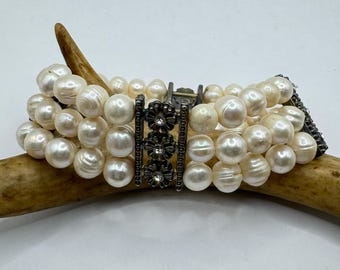 Vintage parelarmband van tin | Opvallende statementarmband