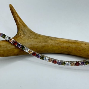 Vintage Silver Tennis Bracelet | Crystal mixed gemstone Cubic Zirconia | 925 Sterling Silver