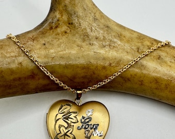Vintage 9k Gold Filled Heart Locket Necklace: Engraved