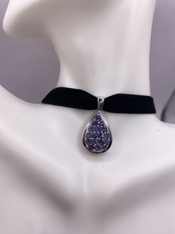 Vintage Blue Iolite 925 Sterling Silver Black Vel… - image 2