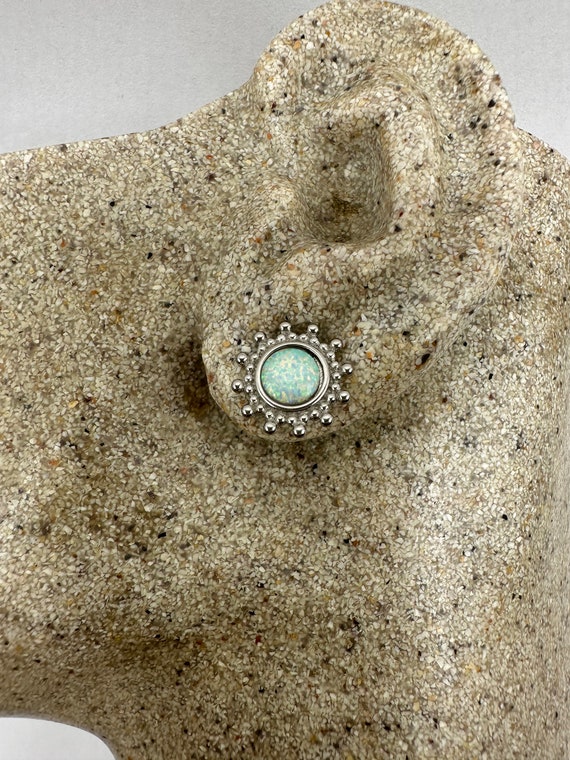 Vintage Silver Earrings | White Fire Opal Stud Bu… - image 5