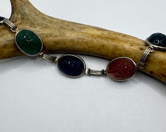 Bracciale vintage con scarabeo - Riempito d'oro con piccole incisioni di pietre preziose