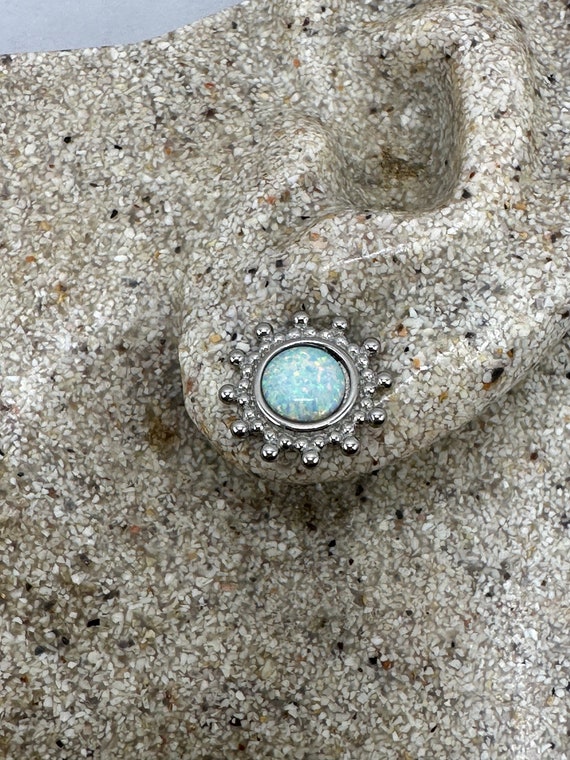 Vintage Silver Earrings | White Fire Opal Stud Bu… - image 4