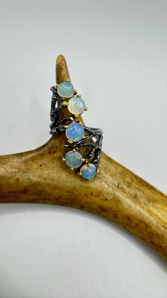 Vintage Fire Opal Statement Ring 925 Sterling Sil… - image 1