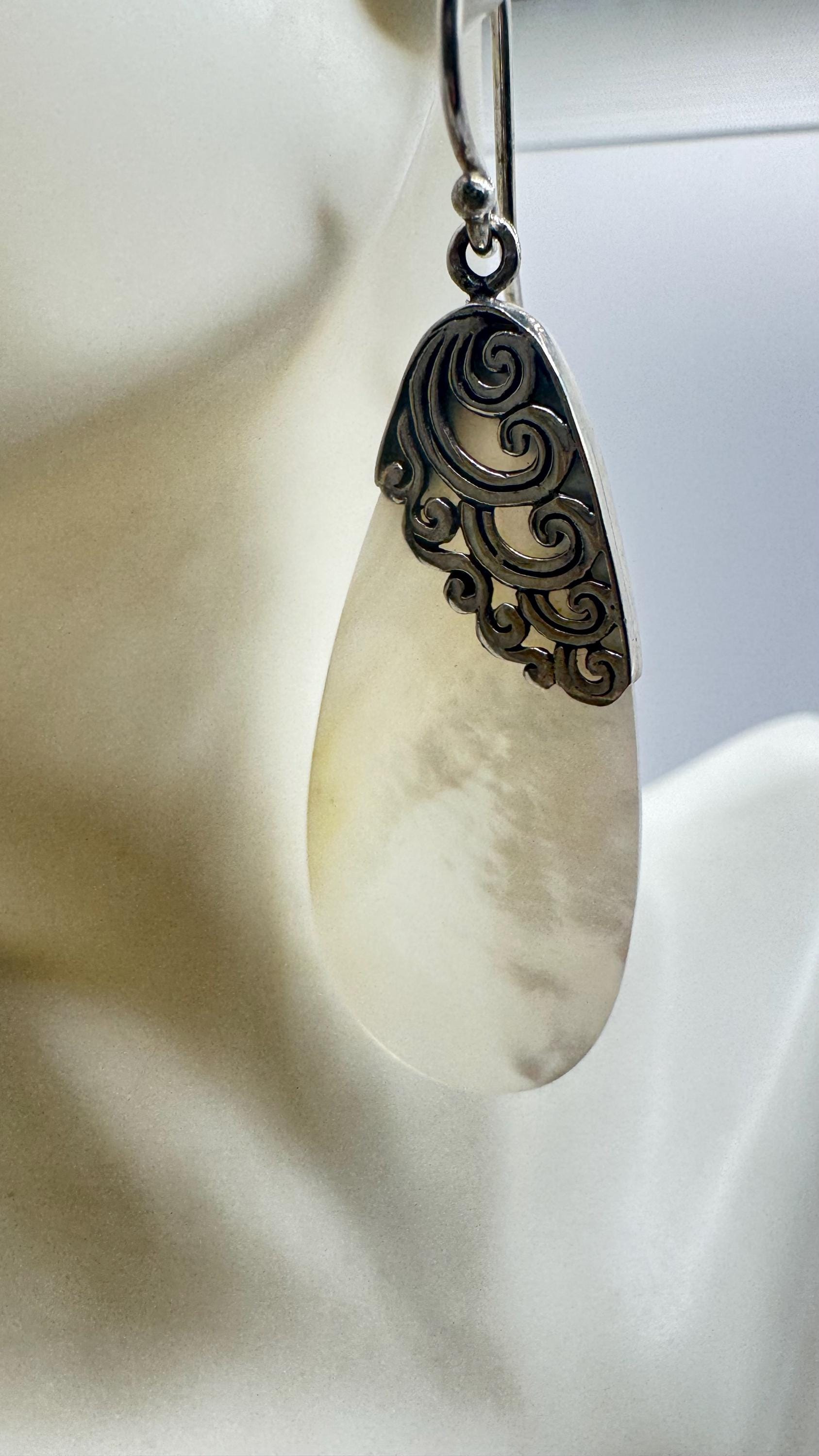 ADEN Orecchini Pendenti In Argento Rodiato Con Madreperla Abalone - 50mm - Fatti A Mano - 3