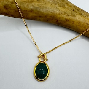 Vintage Green Chrysoprase  Scarab Necklace - 12k Gold Filled Minimalist Stacking Chain