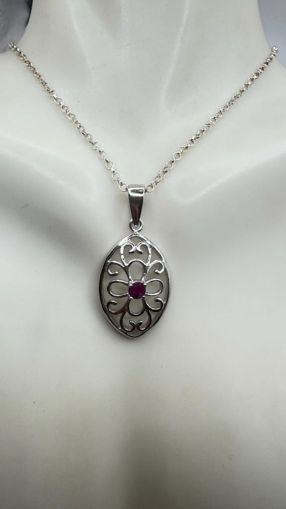 Vintage Pink Ruby Necklace | 925 Sterling Silver … - image 5