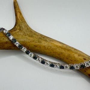 Vintage Silver Tennis Bracelet | Mystic Blue Topaz Crystal Cubic Zirconia 925 Sterling Silver