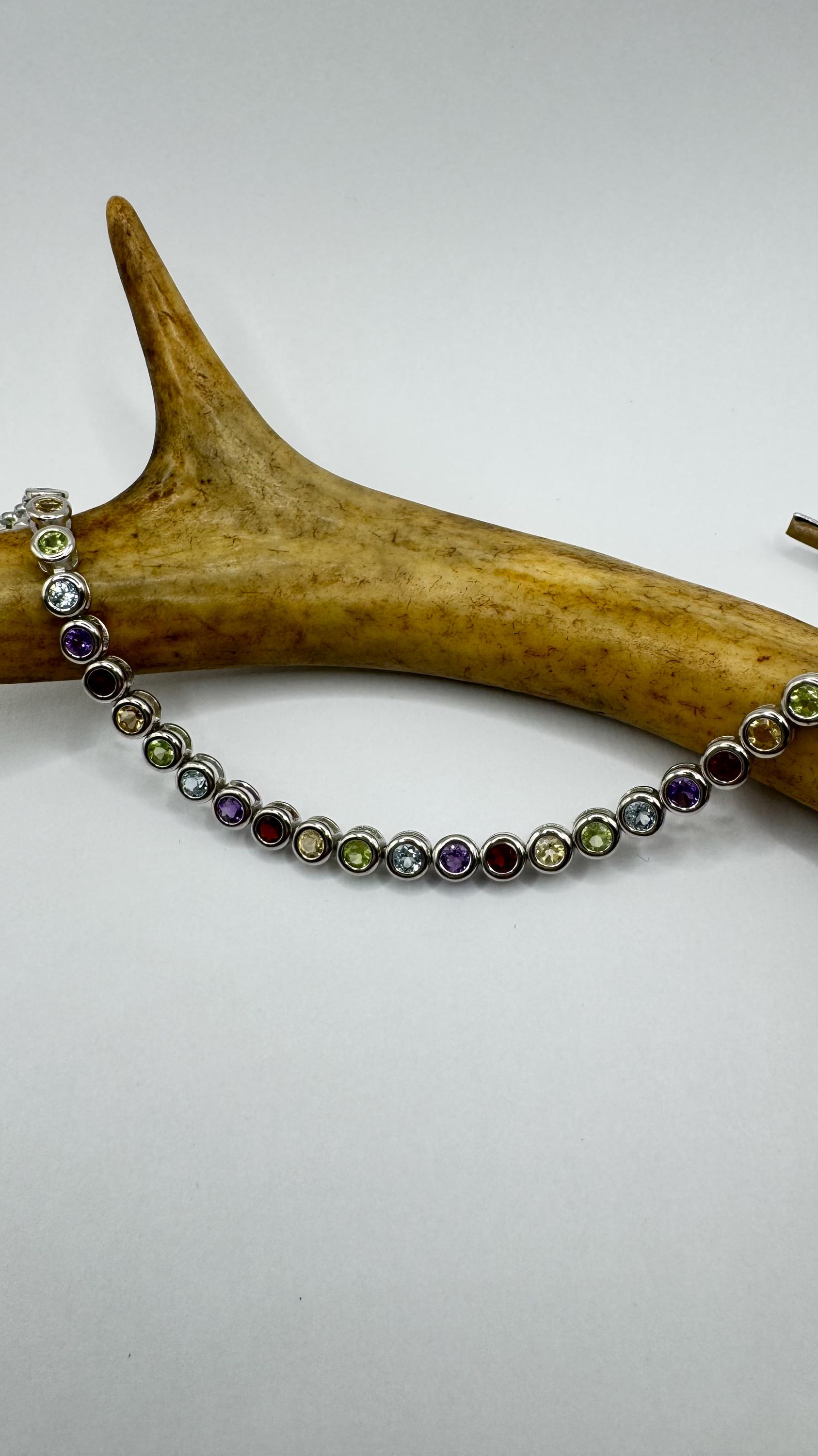 ヴィンテージ ジェムストーン テニスブレスレット：スターリング