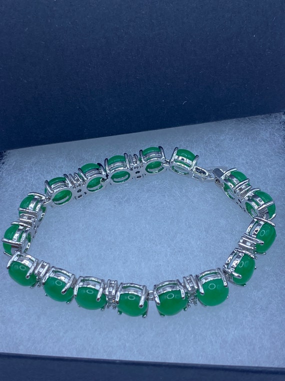 Vintage Green Aventurine Jade Lucky Bracelet - Si… - image 7