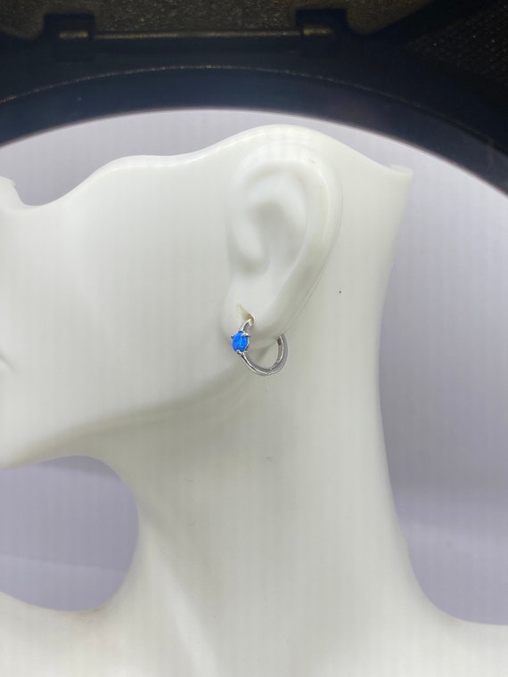 Tiny Silver Earrings | Mini Blue Fire Opal Gemsto… - image 7