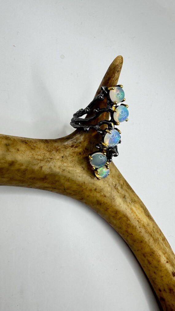Vintage Fire Opal Statement Ring 925 Sterling Sil… - image 5