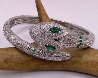 Buy Sterling Silver Snake Bracelet: Emerald CZ Eyes, Chunky