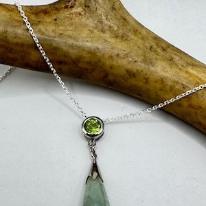 Vintage Grüne Jade Peridot Deco Choker Anhänger Halskette - 925 Sterling Silber Kette