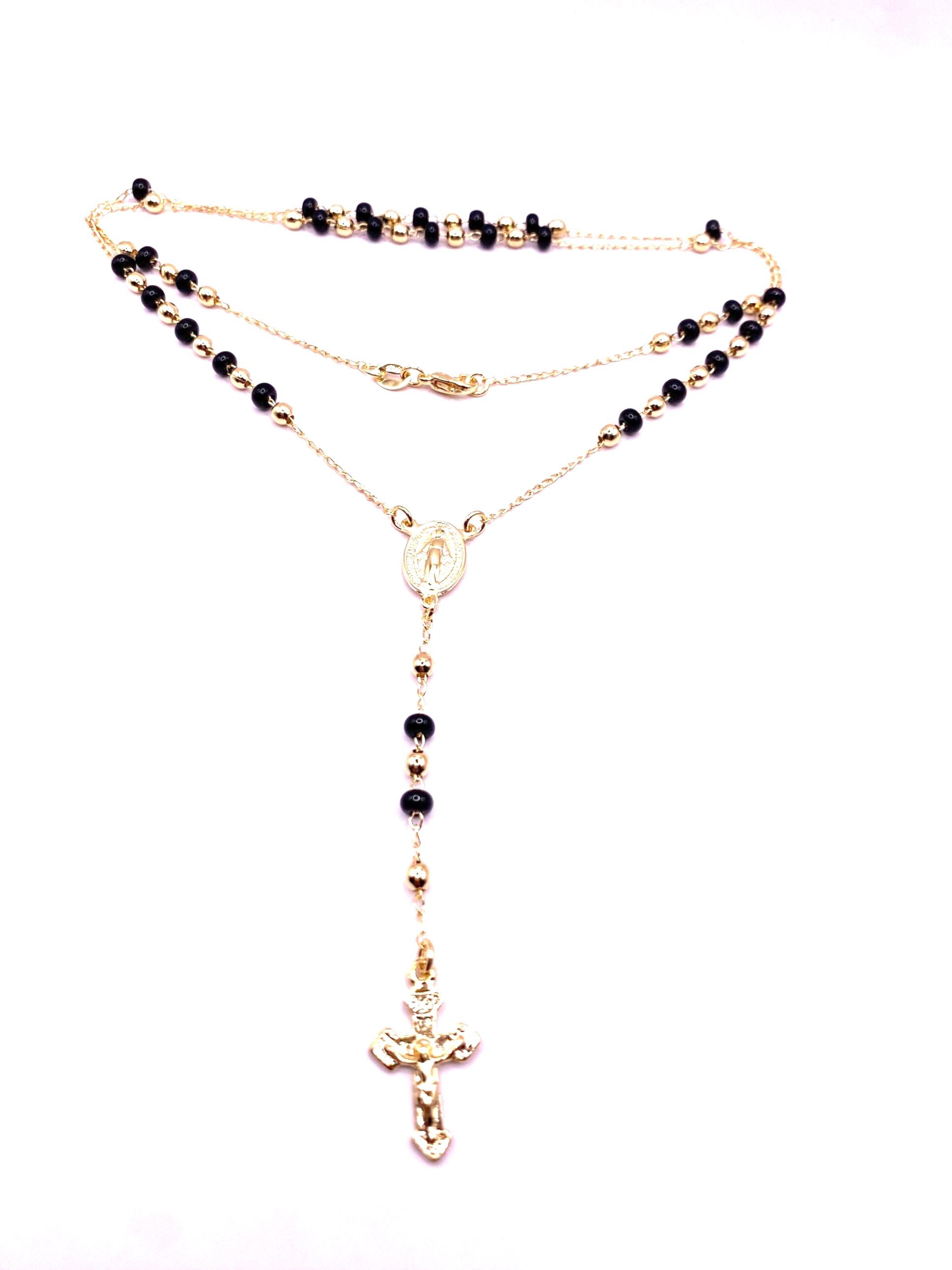 アクセサリー Vintage Black Rosary Necklace Vintage Rosary Necklace: Black Onyx Beads, 9k Gold Filled