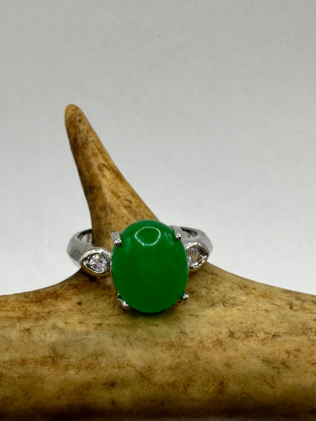 【貴重】翡翠リング　jade 12号　ビンテージ Vintage Silver Green Jade Lucky Cocktail Ring - Etsy