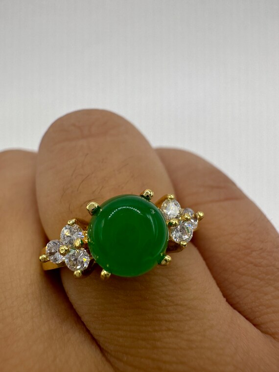 Vintage Gold Green Jade Lucky Cocktail Ring - image 3