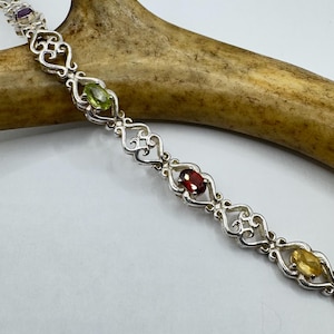 Vintage Tennis Bracelet | Mixed Citrine Amethyst Blue Topaz Peridot Garnet 925 Sterling Silver | Elegant Everyday