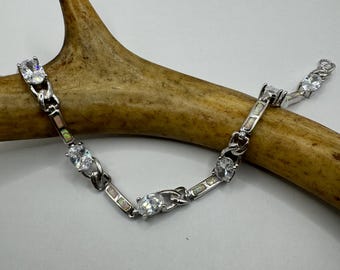 Fire Opal Tennis Bracelet - Vintage Blue Gemstone in Sterling Silver