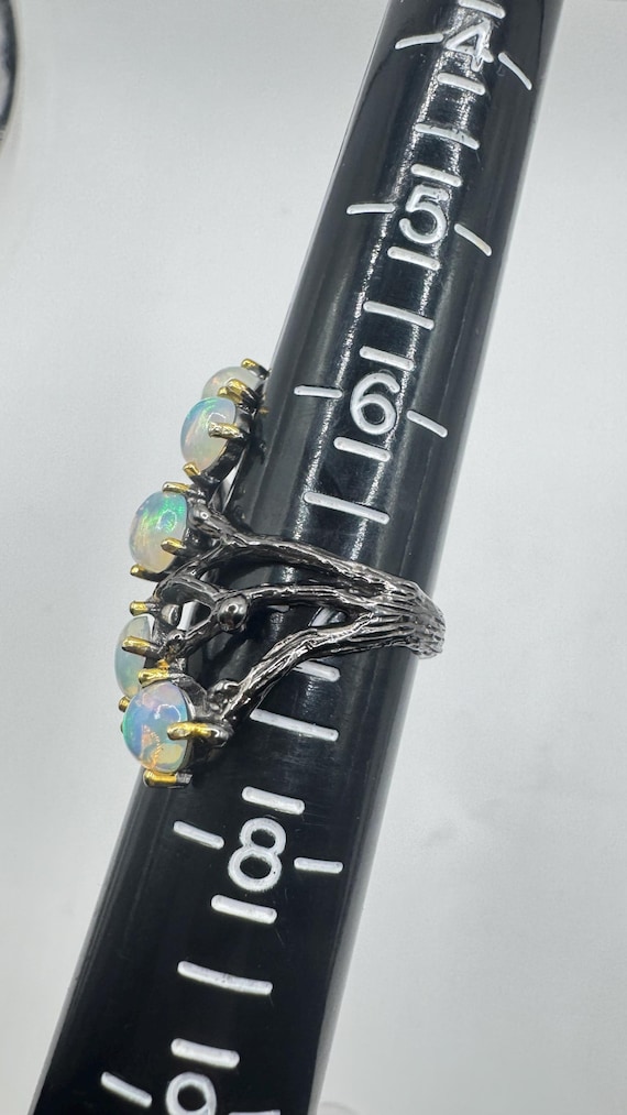 Vintage Fire Opal Statement Ring 925 Sterling Sil… - image 11