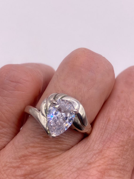 Vintage Silver Ring | Cubic Zirconia Clear Crysta… - image 7