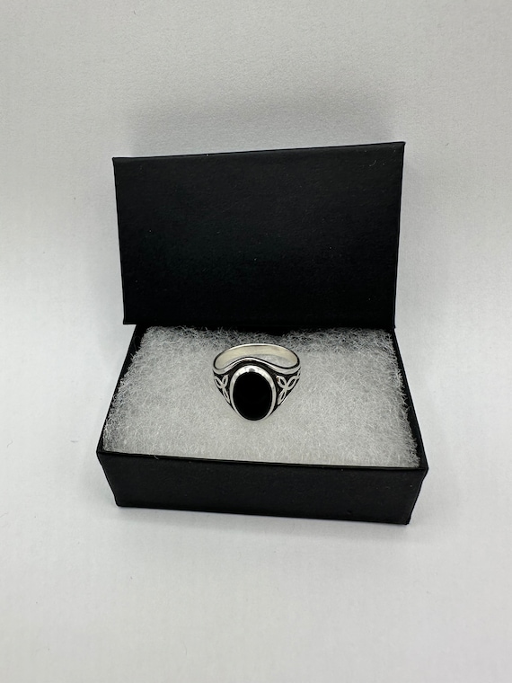 Orecchini Vintage In Argento 925 Con Onice Nero - Motivi Foglia, Piuma E Celtico