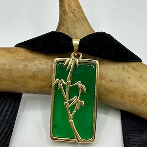 Vintage Grüne Jade Deco Anhänger Choker Halskette - Goldene Bronze