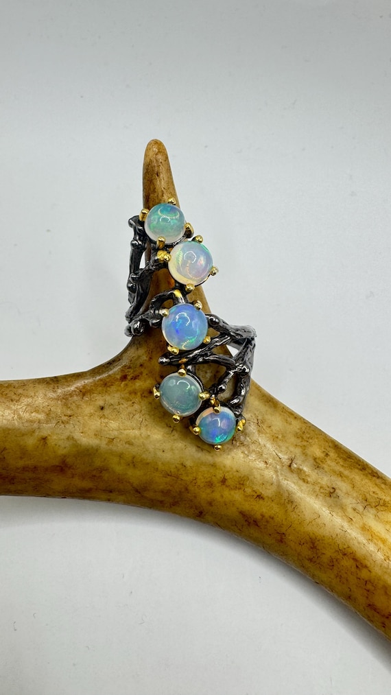 Vintage Fire Opal Statement Ring 925 Sterling Sil… - image 2