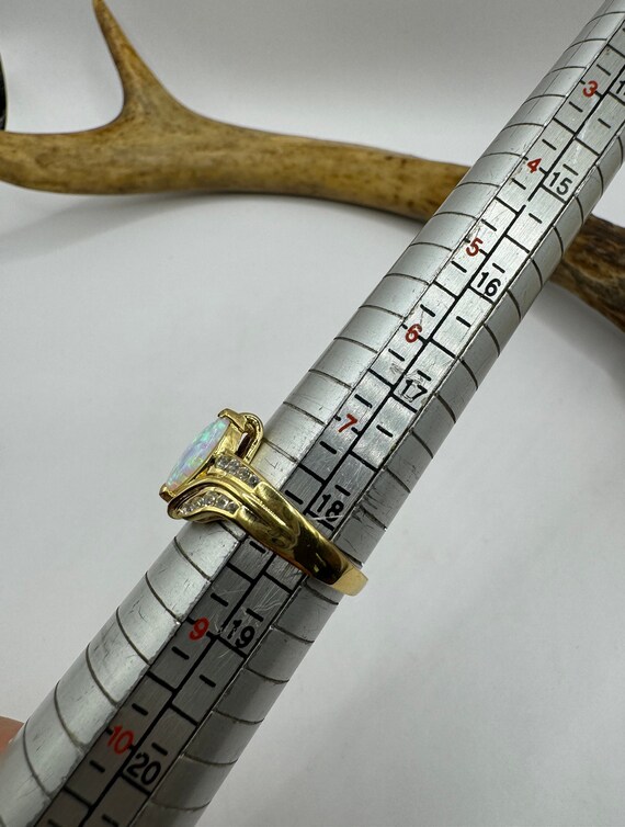 White Fire Opal Ring: Golden Sterling Silver Prom… - image 4