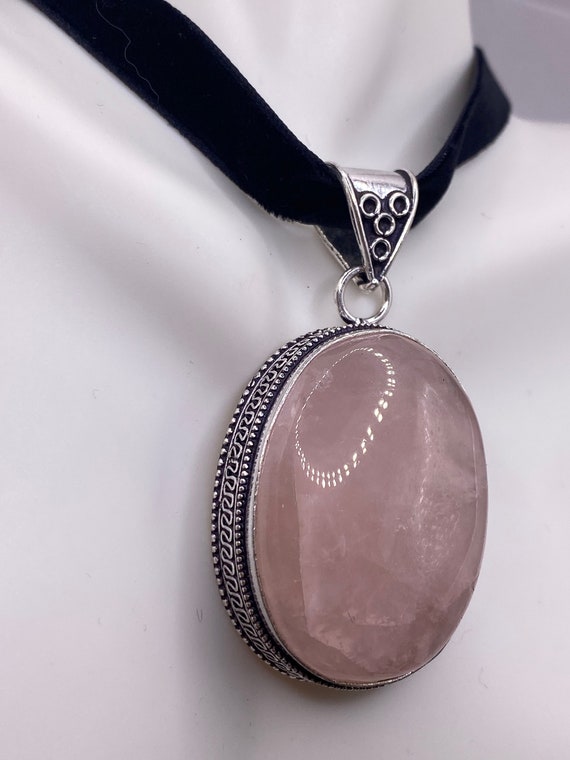 Vintage Pink Rose Quartz Boho Black Velvet Choker… - image 4